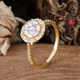 1.5 Carat Round Cut Halo Cluster Moissanite Wedding Ring Pave Flower Promise Ring